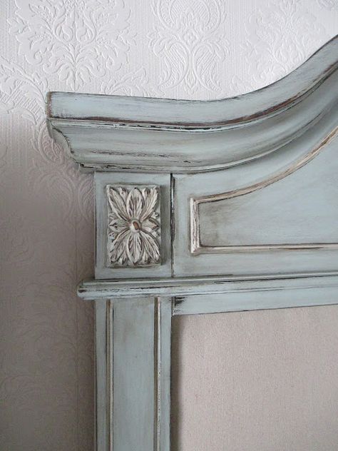 Chalk Painted Headboard, Headboard Redo, French Country Headboard, Headboard Makeover, Painted Headboard, Headboard Inspiration, Antique Headboard, French Headboard, Aqua Bedding