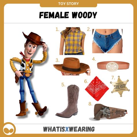 Dress like Woody from Toy Story with this spicy outfit idea for women! Woody Toy Story Costume Women, Toy Story Outfits Women, Woody Costume Women's, Woody Outfit, Woody And Jessie Costumes, Woody Toy Story Costume, Dyi Costume, Woody From Toy Story, Woody Costume