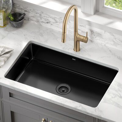 Black Undermount Kitchen Sink, Black Granite Sink, Cast Iron Sink, Gold Faucet, Sink Decor, Black Kitchen Sink, Kitchen Sink Stainless Steel, Black Sink, Modern Sink