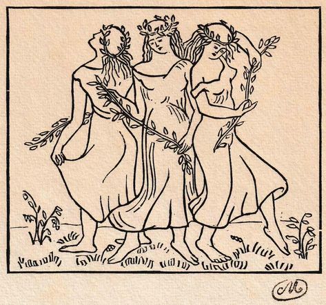 For Sale on 1stDibs - The Three Graces, from Publius Maro Vergil: Les Géorgiques, Laid Paper, Woodcut Print by Aristide Maillol. Offered by Rob Zanger Rare Books LLC. Aristide Maillol, Grace Tattoos, Woodcut Tattoo, Woodcut Illustration, The Three Graces, Woodcut Print, Human Anatomy Drawing, Book Illustration Art, Fairytale Illustration