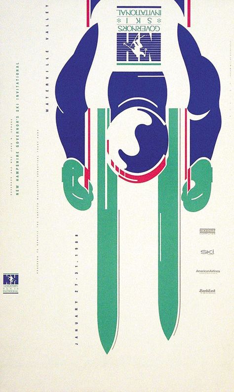 Greaney Gerry Governor's Ski Invitational Jahr: 1988 Skiing Graphic Design, Ski Graphic Design, Retro Ski Poster, Ski Illustration, Ski Logo, Ski Graphic, Ski Magazine, Slalom Skiing, Hotel Card