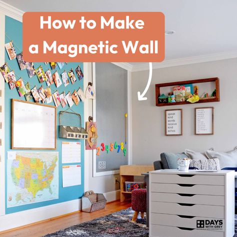 DIY magnetic wall you can add to your home. These step-by-step instructions will help you create a magnetic wall for your playroom today! Diy Magnet Wall, Diy Magnetic Wall, Magnetic Wall For Kids, Lego Storage Solutions, Diy Magnets, Playroom Storage, Lego Storage, Plywood Sheets, Magnetic Wall