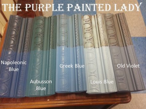 Blue The Purple Painted Lady Comparison landscape Greek Blue Annie Sloan, Annie Sloan Greek Blue, Purple Painted Lady, Aubusson Blue, Annie Sloan Colors, Napoleonic Blue, French Painted Furniture, Annie Sloan Painted Furniture, Louis Blue