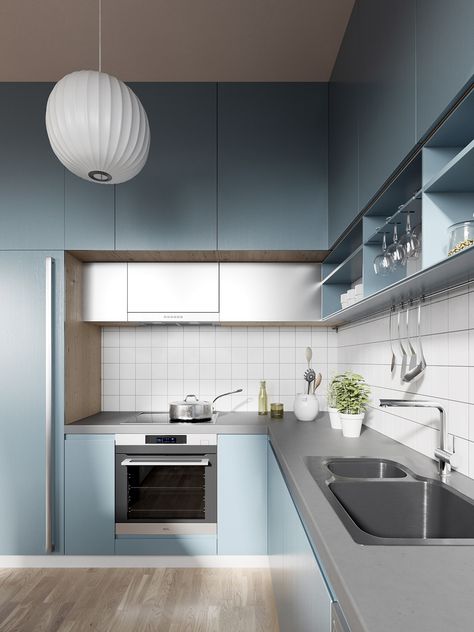 Apartment in Vienna on Behance Contemporary Style Kitchen, Small Modern Kitchens, Grey Kitchen Designs, Kabinet Dapur, Modular Kitchen Design, Kitchen Interior Design Decor, Modern Kitchen Cabinets, Kitchen Dinning, Kitchen Room Design