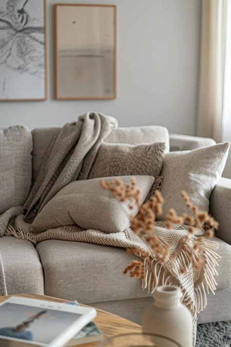 Beige and Grey Living Room Ideas for Chic Decor How To Decorate A Beige Couch, Mixing Gray And Beige Living Room, Greige Sofa Living Room Ideas, Gray And Beige Living Room, Gray And Beige Living Room Ideas, Beige And Grey Living Room, Beige Interiors, Beige Couch Living Room, Grey Living Room Ideas