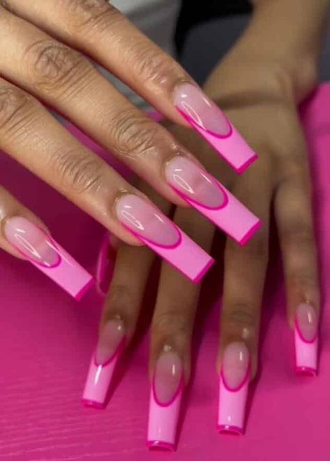 Hot Pink Nails With Design Square, Hot Pink Acrylic Nails, Nail Designs Hot Pink, Classy Acrylic, 2023 Nails, Hot Pink Nails, Ios 17, Colored Acrylic Nails, Summery Nails