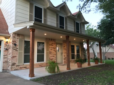 Front Porch Addition, Front Porch Lighting, Porch Remodel, Porch Addition, Cheap Pergola, Recessed Lights, Porch Roof, Front Porch Design, Home Exterior Makeover