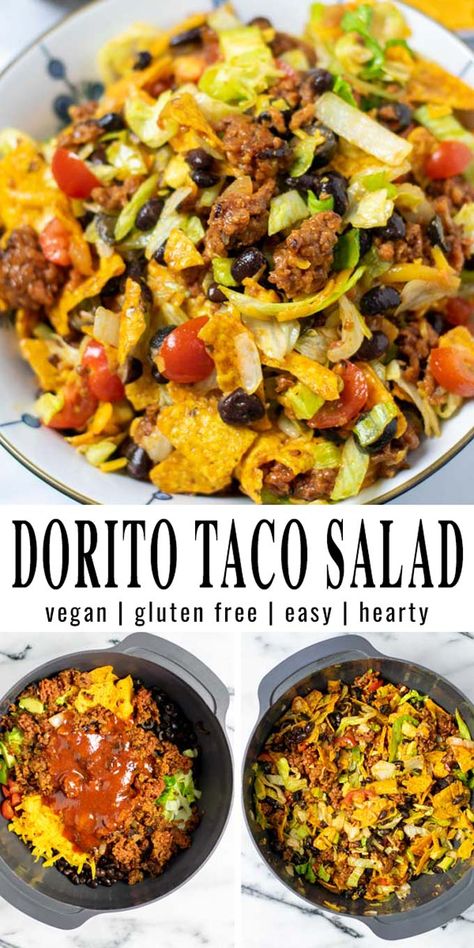 Plant Based Taco Salad, Vegan Dorito Taco Salad, Vegetarian Taco Salad, Dorito Taco Salad, Asda Recipes, Dorito Taco, Vegan Taco Salad, Vegan Ground Beef, Lake House Food