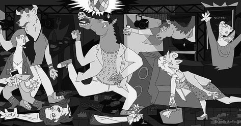 "Bojernica" @bojackhorseman #bojack #bojackhorseman #horseman #horseman #guernica #picasso #horsinaround #princesscarolyn #mrpeanutbutter… Bojack Horseman Black And White, Alex + Core + Aesthetic, Guernica Picasso, Bojack Horseman, + Core + Aesthetic, Black N White, Bored Panda, Desktop Wallpaper, One Day