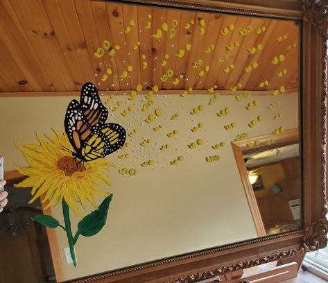 Butterfly Sunflower, Painted Mirror, Mirror Ideas, Mirror Painting, Length Mirror, Large Mirror, Monarch Butterfly, Facebook Page, Animation Art