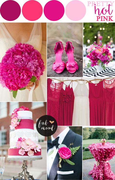 Hot pink wedding colour combos | fabmood.com - hot pink wedding color schemes Bugambilia Wedding, Hot Pink Wedding Colors, Wedding Pallets, Pink Wedding Color Scheme, Romantic Color Schemes, Hot Pink Wedding, Wedding Color Schemes Spring, Wedding Color Scheme, Pink Wedding Colors