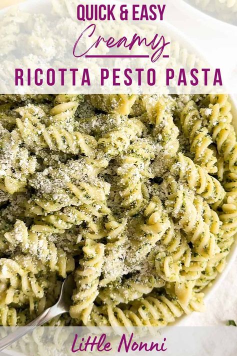 Ricotta Pesto Pasta Pesto Ricotta Pasta, Ricotta Dishes, Authentic Pesto Recipe, Ricotta Pesto Pasta, Ricotta Pesto, Pesto Ricotta, Tagliatelle Bolognese, Fresh Basil Pesto, Pasta Al Pesto