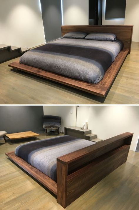 Dark Wood Floating Bed, Massive Wood Bed, Epoxy Bed Frame, Japanese Floating Bed, Custom Platform Bed, Backlit Bed Headboard, Japanese Platform Bed Diy, Custom Bed Frames, Home Made Bed Frames