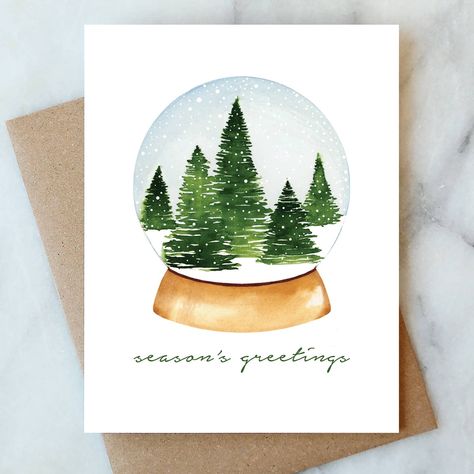 Snow Globe Holiday Card. Beautiful hand painted, watercolor, Holiday Card. Perfect Sentiment for the Season to celebrate Christmas, Hanukkah, and New Years. A2 (4.25" x 5.5"). digital print Brown craft envelope. Blank inside. Painted Christmas Cards, Watercolour Cards, Craft Envelope, Cards Watercolor, Christmas Card Art, Watercolor Christmas Cards, Card Crafts, Christmas Print, Holiday Greeting Cards