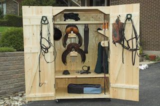 Walk-In Fridge: Tack Locker complete Tack Cabinet, Horse Tack Boxes, Tack Storage, Tack Locker, Tack Room Organization, Old Wardrobe, Feed Room, Horse Tack Rooms, Tack Trunk