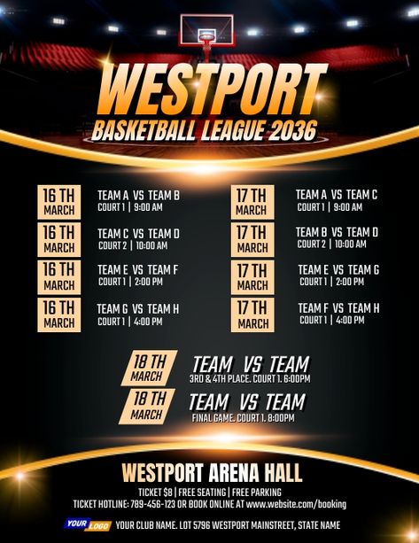 Please like & share, click to edit online & enjoy free download :-) Basketball Schedule Template, Bridal Show Booths, Church Marketing, Grad Shoot, Basketball Schedule, Youtube Banner Design, Basketball Tournament, Promotional Flyers, Graphic Ideas