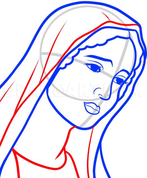 How To Draw Mary, Virgin Mary, Step by Step, Drawing Guide, by Dawn | dragoart.com Virgin Mary Painting, Jesus Art Drawing, Mary Virgin, Virgin Mary Tattoo, Virgin Mary Art, Jesus Drawings, Blessed Mary, Mama Mary, Mary And Jesus