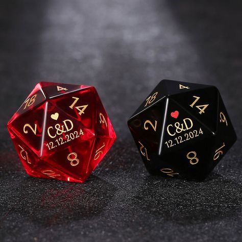 Explain the option situation 1. Only D20, which means that only one D20 is customized  2.Set of7 engrave D20, which means a complete set of dice combinations, in which only the maximum value of D20 is customized  3.Set of dice, which means that each maximum value of each of the seven dice is carved according to the custom content 4. Set of engraveD20&D6。 It means that the maximum value of D20 and D6 in a set of dice will be custom engraved Details - Luxury garnet Gemstone Dice - Seven precious p Nerd Wedding Favors, Dnd Wedding Decorations, Endor Themed Wedding, Galaxy Wedding Favors, Geeky Wedding Favors, Magic The Gathering Wedding Ideas, Dnd Bachelorette Party, D&d Themed Wedding, Dnd Wedding Decor