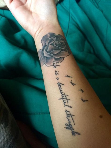 Tattoo Words Design, Nice Tatoos, Pols Tattoo, Tattoos For Women Arm, Rose Tattoo With Name, Writing Tattoo, Meaningful Wrist Tattoos, Verse Tattoos, Forarm Tattoos