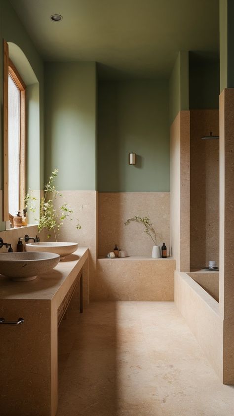 13 Earth Tone Bathroom Ideas for a Natural Look – Balanced Home Living Earthy Toned Bathroom, Neutral Earthy Bathroom, Desert Inspired Bathroom, Earth Bathroom Ideas, Earth Tones House, Green And Terracotta Bathroom, Natural Interior Design Earth, Earth Tone House, Bathroom Earth Tones