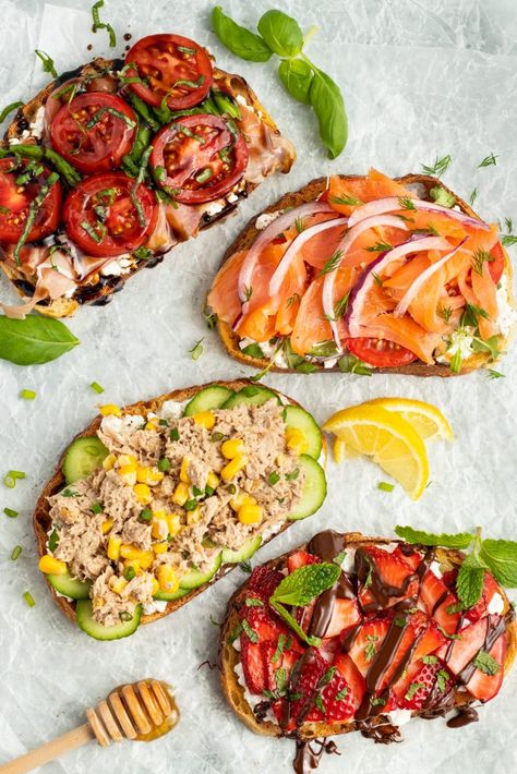 If you're looking for a nutritious, satisfying and protein-packed toast idea, this cottage cheese toast recipe four ways is super easy, absolutely delicious and perfect for breakfast and brunch, a quick lunch or a fun snack. Four unique options, from savory to sweet, and easily customizable to your ... Healthy Breakfast Wraps, Cottage Cheese Toast, Lunch Toast, Cheese Toast Recipe, Cottage Cheese Breakfast, Bruschetta Chicken Pasta, Breakfast Wrap, Breakfast Wraps, Breakfast And Brunch