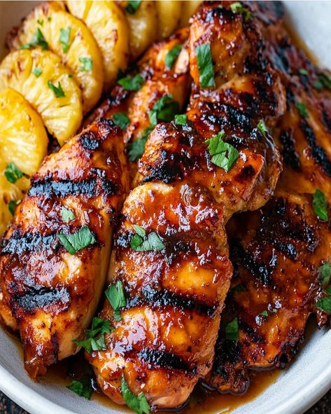 Make this Hawaiian Grilled Chicken with Pineapple Glaze recipe for a delicious, sweet-savory meal perfect for grilling or a tropical-themed Chicken With Skin On Recipes, Hawaiian Grilled Teriyaki Chicken, Healthy Hawaiian Chicken, Savory Pineapple Recipes, Grilled Chicken With Pineapple, Pineapple Chicken Breast, Traditional Hawaiian Food, Hawaiian Grilled Chicken, Chicken Hawaiian