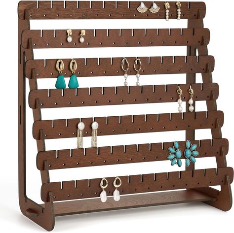 Mymazn Earring Display, Wood Earring Stand Organizer Stud Earrings Tower Jewelry Organizer Holder for Stud Hook Earrings Organizer Earrings Organizer, Wood Earring, Earring Stand, Earring Organizer, Color Jewelry, Wooden Slats, Amazon Products, Earring Display, Jewelry Organizer