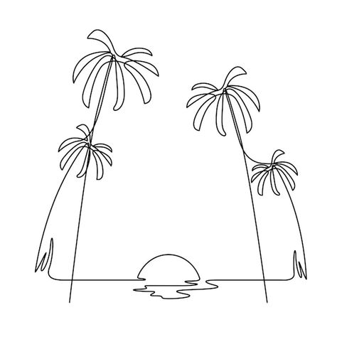 Florida Line Art, Ocean Whiteboard Drawing, Vector Line Art Illustration, Cute Palm Tree Drawing, Palm Tree Sketch Simple, One Line Palm Tree, Arch Line Drawing, Hawaii Line Art, Beach One Line Drawing