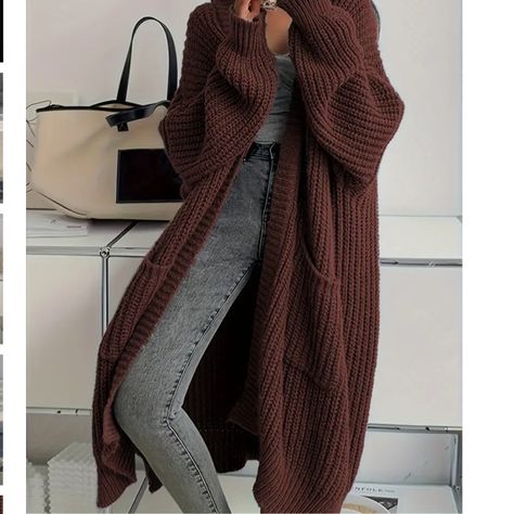 New In Bag Deep Rich, Reddish, Brown Nice Big Pockets Maxi Cardi, 100% Acrylic Áo Len Cardigan, Loose Knit Cardigan, Cardigan Casual, Long Sleeve Knitted Cardigan, Loose Knit, Formal Dresses For Women, Open Front Cardigan, Clothing Size Chart, Womens Clothing Sizes