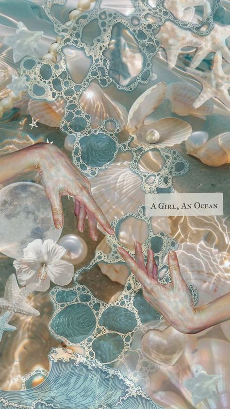 Ocean Pearl Aesthetic, Daughter Of The Sea Aesthetic, Mermaid Art Wallpaper, Cottagecore Mermaid, Ocean Background Aesthetic, Ocean Homescreen, Mermaid Moodboard, Aphrodite Core, Mermaid Collage