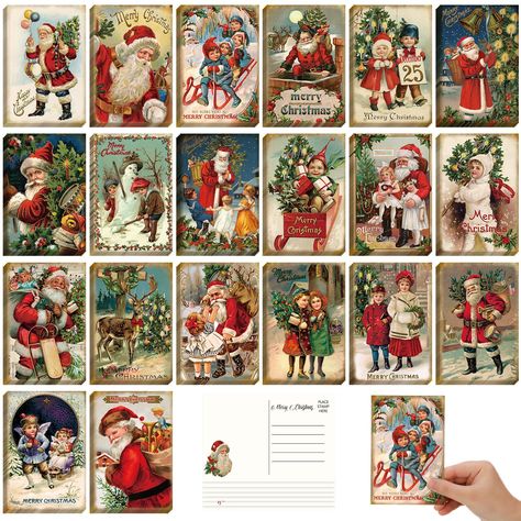 PRICES MAY VARY. Sufficient to Meet Your Needs: you will get 80 pieces of vintage Christmas cards, 20 styles, each style has 4 pieces, with size in approx. 4 x 6 inches/ 10.2 x 15.2 cm; Sufficient quantity will meet your using needs, and you can share them with your family Assorted and Retro: our vintage postcards have rich styles and stylish design, contain many elements related to Christmas, such as Santa Claus, reindeer, Christmas tree, and more, in line with most people's aesthetic, look del Christmas Greetings For Friends, Antique Christmas Cards, Greeting Cards Christmas, Retro Christmas Cards, Vintage Christmas Greeting Cards, Thanksgiving Greeting Cards, Postcard Set, Childrens Christmas, Antique Postcard