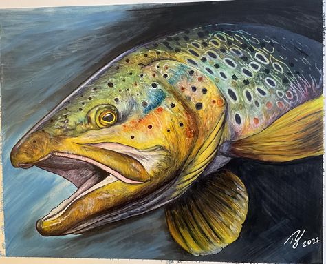 Flyfishing Art, Sharpie Artwork, Trout Swimming, Trout Painting, Classic Road Bike, Fly Fishing Art, Out Of The Darkness, Fishing Art, Sharpie Markers