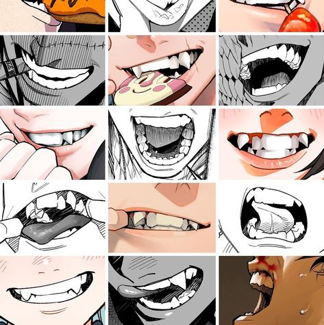 Smile Tips, Teeth Drawing, Facial Expressions Drawing, Anime Mouths, Smile Drawing, Artwork Anime, Teeth Art, Mouth Drawing, 얼굴 드로잉