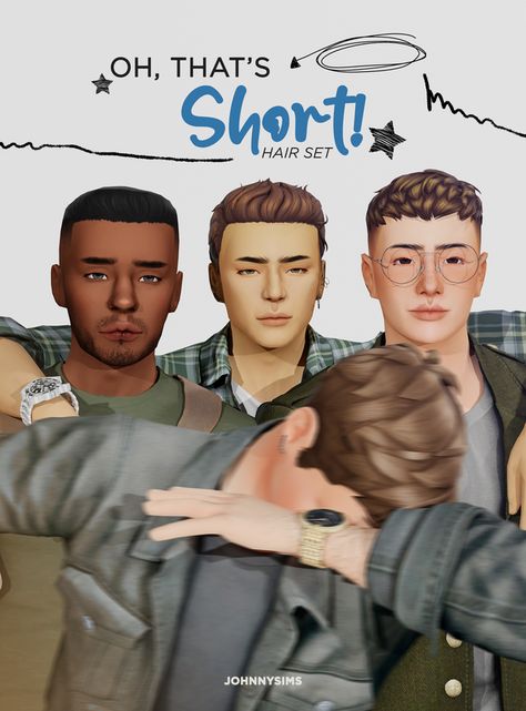 Oh, That's Short! Hair Set | JohnnySims on Patreon Johnny Sims Cc, Johnny Sims Hair, Sims 4 Cc Hair Male Short Maxis Match, Sims 4 Male Short Hair, Sims 4 Short Hair Cc, Sims 4 Short Hair, Sims Finds, Ts4 Hair, Short Hair For Boys