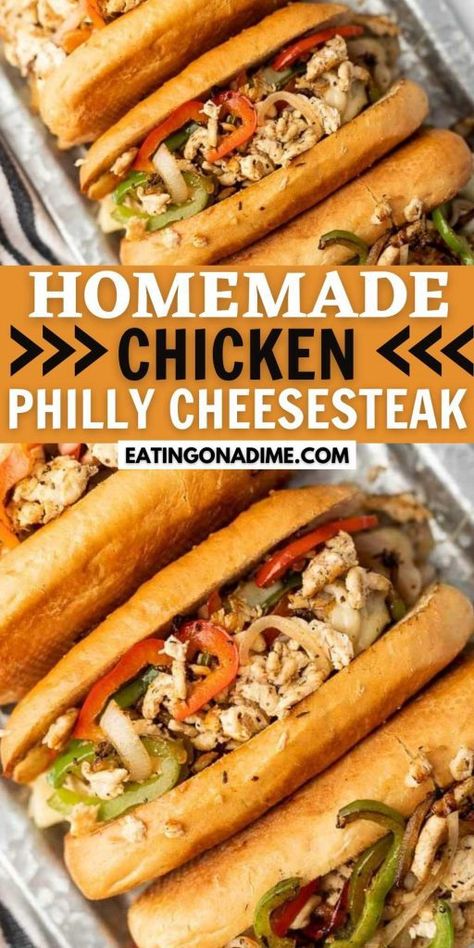 Best Chicken Philly Cheesesteak Recipe, Chicken Philly Sandwich Recipe, Philly Cheese Steak With Chicken, Chicken Cheesesteak Seasoning, Hoagie Sandwiches Chicken, Shredded Chicken Philly Cheesesteak, How To Make Chicken Philly Cheesesteak, Ground Chicken Cheesesteak Recipe, Chicken Philly Cheesesteak Sliders