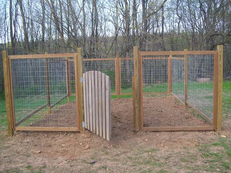 garden fence....this is what we need for ours b/c the animals...badger, deer, racoons....and who knows what else had a field day in our garden last yr! No matter what we did they still found a way to get in! Outdoor Dog Fence Ideas Diy, Diy Dog Run Cheap, Dog Kennel Ideas Outdoor Diy Cheap, Cheap Dog Run Ideas Backyard, Diy Dog Pen Outdoor, Cheap Fence Ideas For Dogs, Dog Run Ideas Backyard, Dog Yards, Colorful Fence