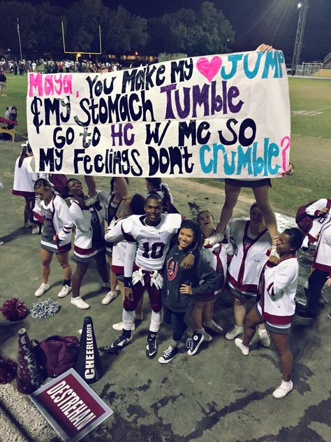 Homecoming Proposal 2015 Football Promposal, Cute Hoco Proposals, Cute Promposals, Prom Posters, Cute Homecoming Proposals, Cute Prom Proposals, Dance Proposal, Prom Pictures Couples, Prom Picture Poses