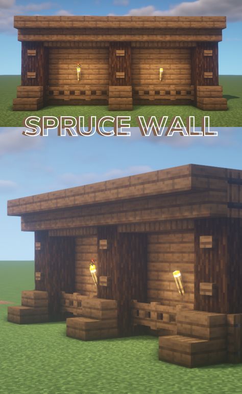 A simple spruce wall to divide your village, spawn, or whatnot. 🌼 VERSION • Java Edition 1.16.4 🌼 SHADER • BSL Shader 🌼 MODS • OptiFine • Forge • WorldEdit Houses In Minecraft, Minecraft Wall Designs, Minecraft Building Guide, Planet Minecraft, Minecraft Wall, Village Center, Minecraft Village, Minecraft Forge, Minecraft Houses Blueprints