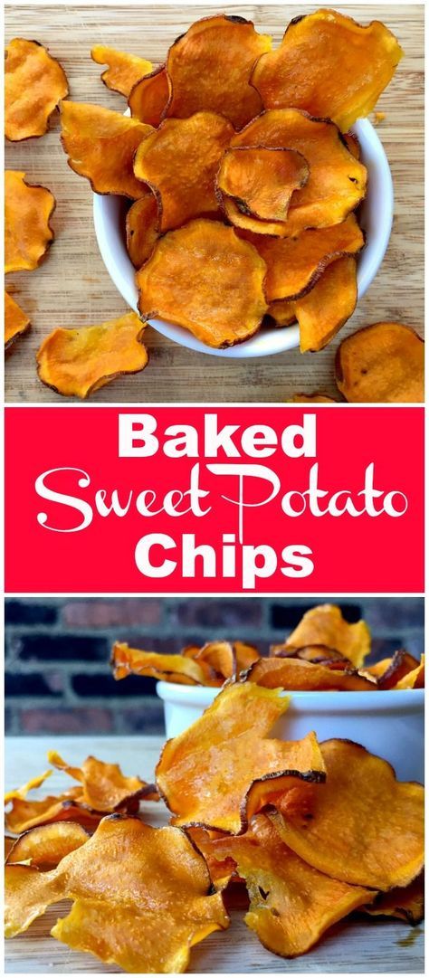 Crunchy sweet potato chips are baked low and slow in the oven and make a super satisfying and healthy snack. Oven Baked Sweet Potato, Sweet Potato Chips Recipe, Sweet Potato Chips Baked, Eating Fast, Sweet Potato Chips, Chips Recipe, Baked Sweet Potato, Healthy Diet Recipes, Sweet Potato Recipes