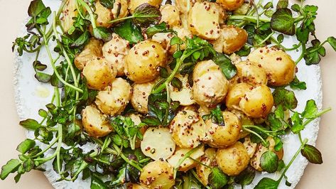 Potato Salad with Mustard Sauce Recipe Recipe | Bon Appetit Potato Salad With Mustard, Watercress Recipes, Potato Salad Mustard, Potato Salad Recipe Easy, Potato Salad With Egg, Salad Buah, Slider Buns, Mustard Sauce, Yogurt Greco