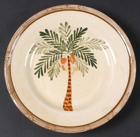 Home Trends West Palm Salad Plate 8" - China Dinnerware Painting Pottery Plates, Bamboo Border, Embroidery Drawing, Shell Table, Coconut Products, Cabana Beach, Palm Pattern, Coconut Bowls, Ceramic Objects