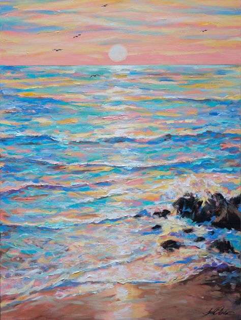 Ocean Impressionist Painting, Tropical Ocean Painting, Water Coloring Ideas Aesthetic, Ocean Themed Paintings, Ocean Painting Acrylic, Oil Painting Beach, Sea Oil Painting, Art Painting Supplies, Beach Artwork