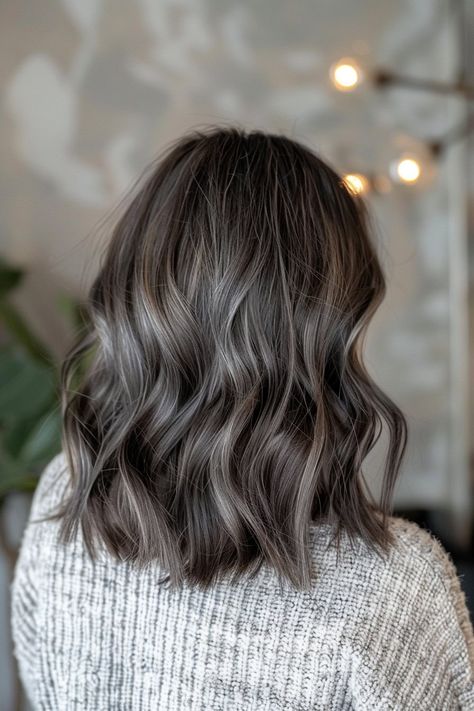 Highlights In Ash Brown Hair, Ashy Dark Brown Hair Balayage Short, Winter Ash Brown Hair, Low Maintenance Ash Blonde Balayage, Fall Hair Colors Ash Brown, Ash Tone Highlights For Dark Hair, Medium Brown Hair Ash, Ash Grey Hair With Highlights, Brown Hair Ash Balayage