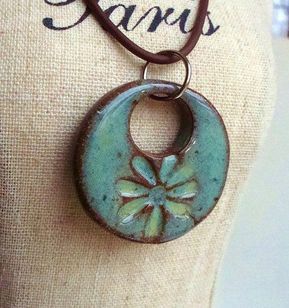 Singular Flower, Ceramic Jewellery, Soft Watercolor, Brown Clay, Metal Clay Jewelry, Ceramic Necklace, Slab Pottery, Clay Necklace, Ceramic Pendant