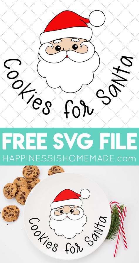 Make your own "Cookies for Santa" plate with our adorable FREE Christmas SVG file! Plus, get 15 MORE FREE Christmas SVGs for all of your Christmas crafting! - Happiness Is Homemade #Christmas #Cookieplate Santa Svg Free, Free Christmas Svgs, Santa Camera, Free Christmas Svg, Christmas Svgs, Cookies For Santa Plate, Cricut Christmas Ideas, Santa Plate, Happiness Is Homemade