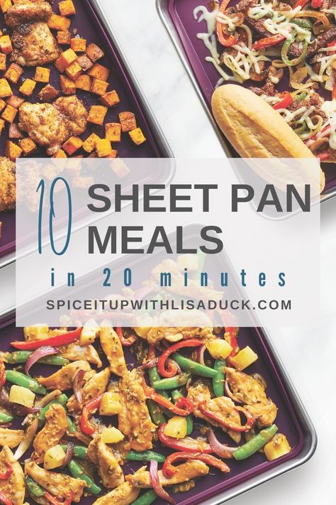 Enjoy 10 deliciously easy sheet pan meal recipes. These recipes can go from raw to ready in less than 20 minutes. Grab your free recipe ebook here. Easy Sheet Pan Meals, Sheet Pan Meals, Cottage Meals, Epicure Recipes, Recipe Sheets, 20 Minute Recipes, Spice It Up, Pan Meals, Meal Recipes