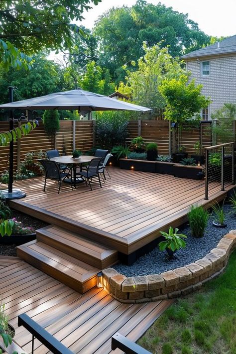 Deck Ideas Off Back Of House, Modern Deck Design, Wood Deck Designs, Backyard Deck Ideas, Small Backyard Decks, Outdoor Living Deck, Diy Gazebo, Patio Deck Designs, Patio Projects