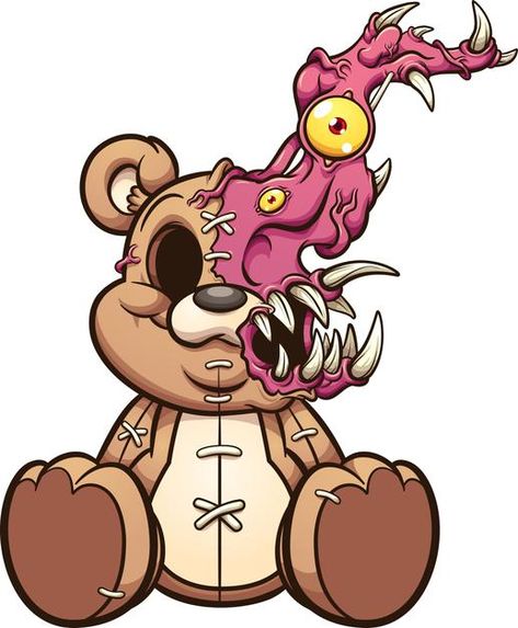 Monster Teddy Bear, Teddy Bear Template, Evil Teddy Bear, Bear Template, Teddy Bear Drawing, Petit Tattoo, Bear Drawing, Cartoon Monsters, Graffiti Cartoons