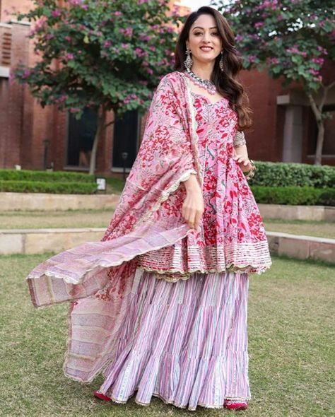 Women fashion, Indian outfit, Indian wear, ethnic wear, Indian style, Kurta and palazzo,kurta set, Amazon Floral Print Sharara, Sharara Top, Women Sharara, Red Anarkali Suits, Party Wear Long Gowns, Cotton Sharara, Red Anarkali, Designer Sarees Online, Designer Lehenga Choli