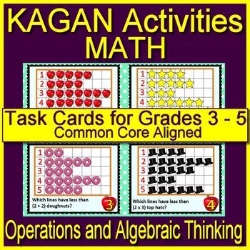 KAGAN Activities - 20 Task Cards to practice math skills (operations and algebraic thinking). Students work together in a variety of KAGAN structures. Perfect for grades grades 3 - 5. This also can be used for Math Test Prep. The cards are also Common-Core aligned. Kagan Activities, Kagan Strategies, Kagan Structures, Algebraic Thinking, Math Tasks, Math Test Prep, Math Task Cards, Math Test, Cooperative Learning